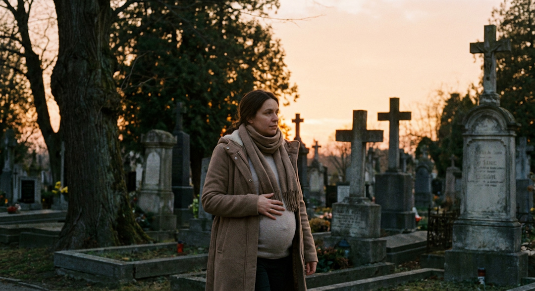 беременная женщина на кладбище