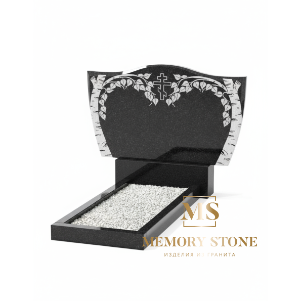 Горизонтальный памятник с веточками березы